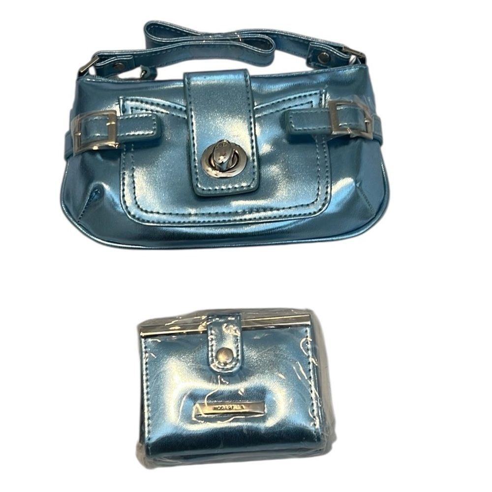 NWT Moda Bella  Metallic Blue Handbag and Wallet Set perfect festival size